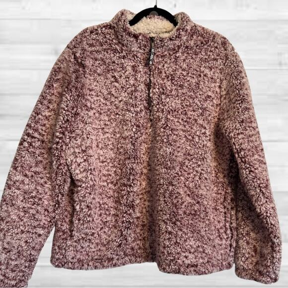 Time & Tru Speckled Burgundy Purple Cozy Sherpa Crop Jacket, Size XL (16-18) - Picture 1 of 7